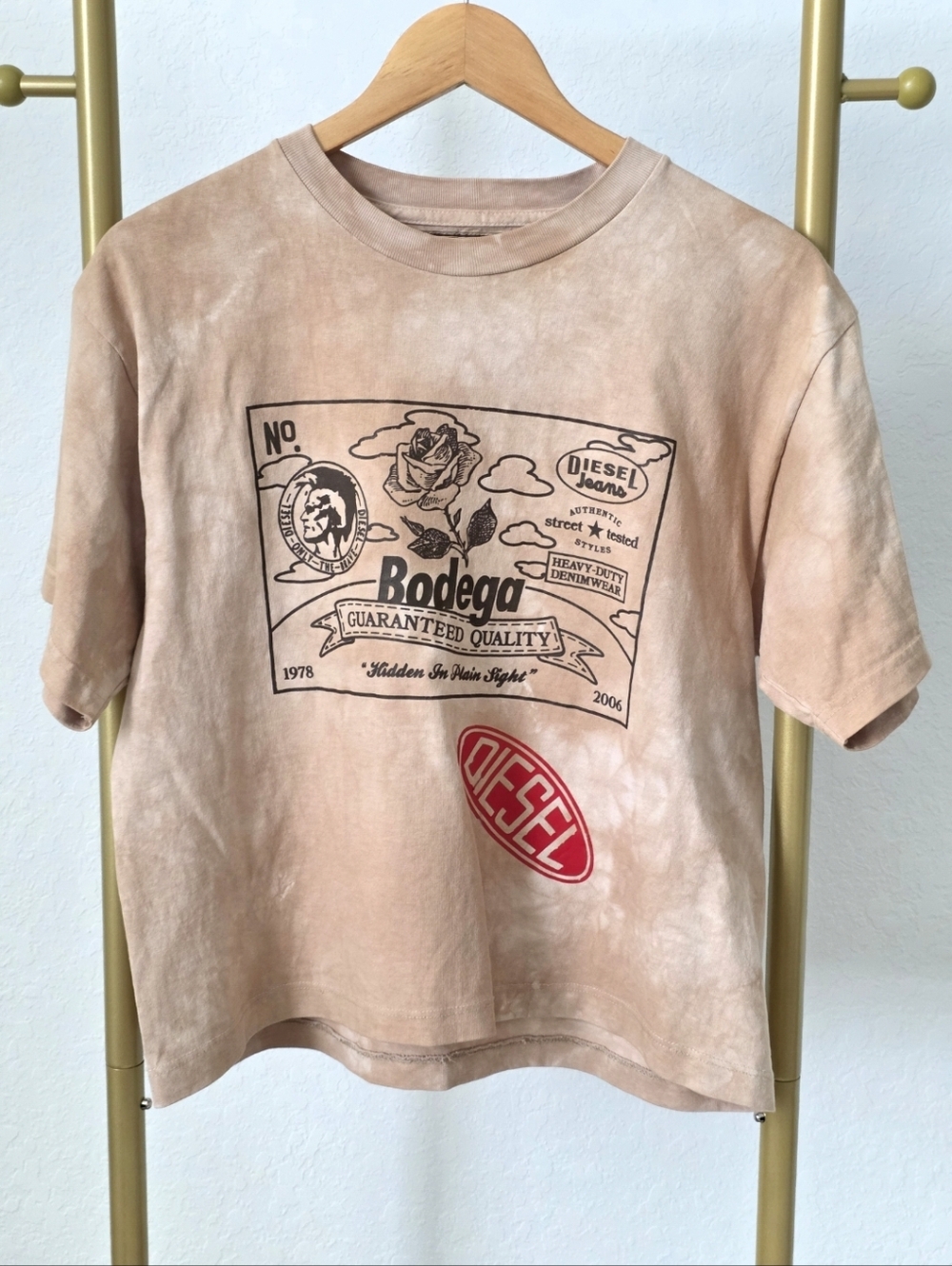 Diesel Bodega Collaboration Beige Tie Dye T-Shirt, Small